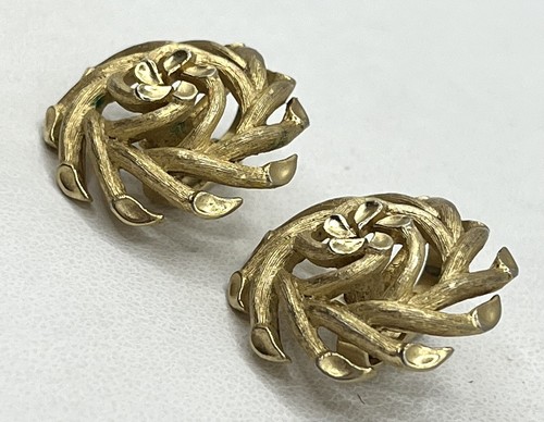 Vintage CROWN TRIFARI Brushed & Shiny Goldtone SPIRAL TWIG Earrings MOD STYLING - 第 7/11 張圖片