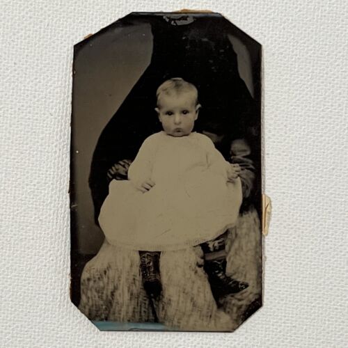 Antigua Fotografía Tintype Espeluznante Madre Oculta Sombra Segadora Bebé Rareza - Imagen 1 de 10