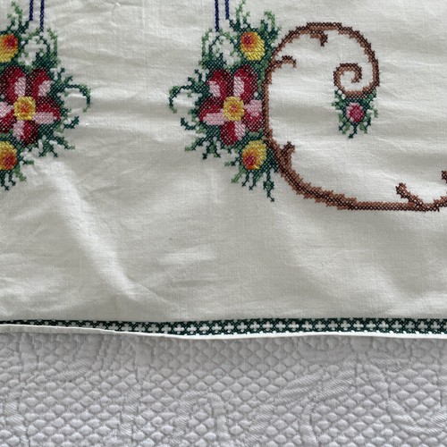 Vintage Tablecloth & Napkins Italy Hand made Cross Stitch Floral Multicolored - Picture 21 of 24