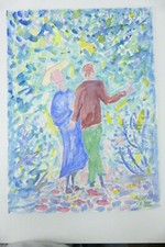 Wilhelm Klußmann Aquarell 1994 sig. Gespräch im Wald 63x44cm N-1545