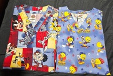 2 Looney Tunes Scrubs Tops Only Women Size Small