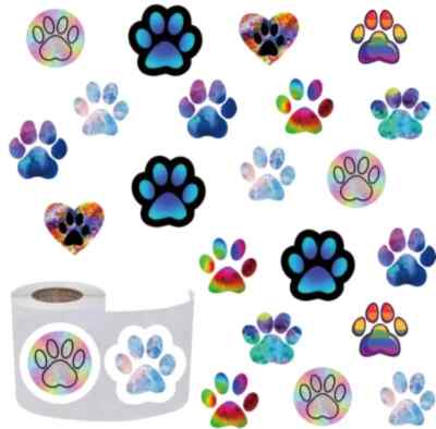 100 Paw Prints ASSORTED 1'' ENVELOPE LABELS SEALS Dog Cat Pets Animals