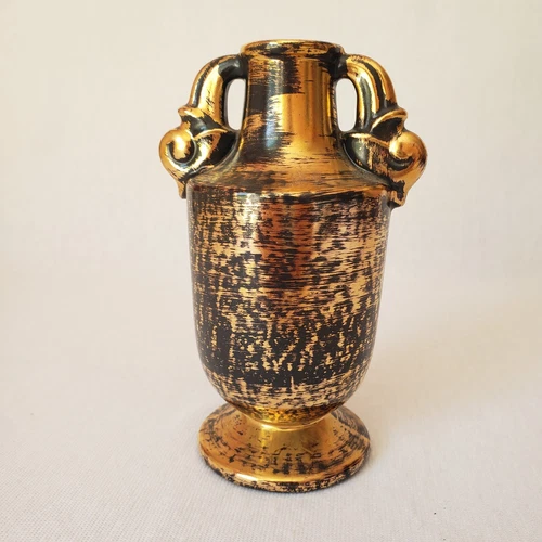 Stangl Pottery Black Gold Vase #3113 Hollywood Regency Style Orig Sticker 5.5"