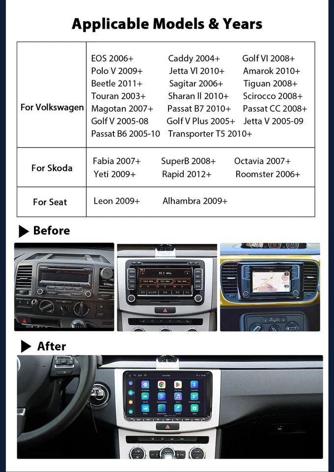 JOYING Plug & Play 9 Zoll Android 13 Carplay Autoradio Für VW Golf 5 6 Polo 6R - Bild 4 von 4