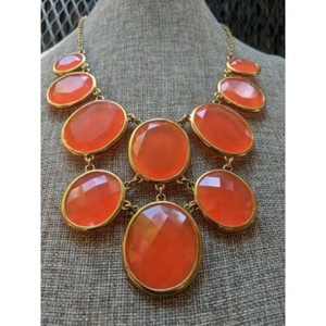 Authentic Kate Spade Peachy Orange Oval Gold Plated Bib Statement Necklace