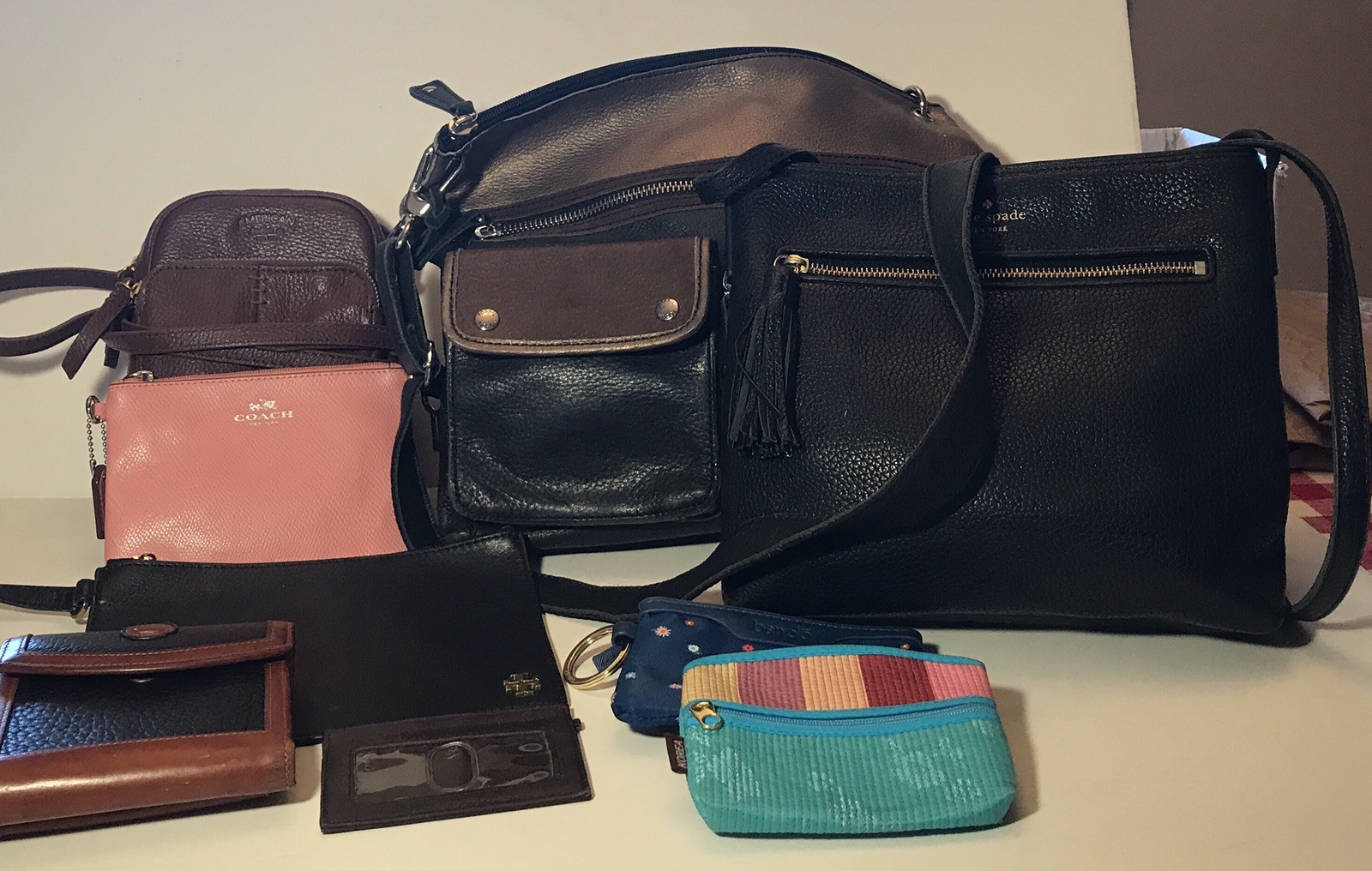 Lot/9 Handbags Purses Wallets ID Holders Various Brands Materials Colors READ