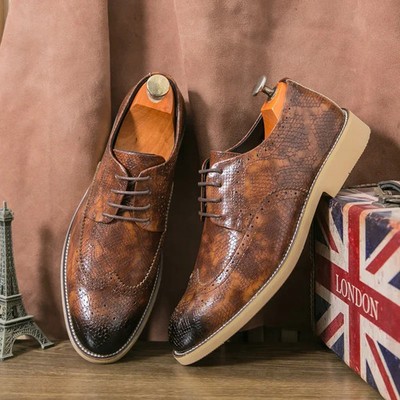 Classic Men's Brogue Shoes Retro Business Shoes Lace Up Anti Slip Dress Shoes 