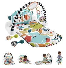 Fisher-Price Baby Playmat Glow and Grow Kick & Play Piano Gym, Blue Musical