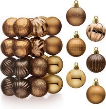 24PCS Brown 1.6in Christmas Tree Ornaments Set Shatterproof Hanging Balls D cor 