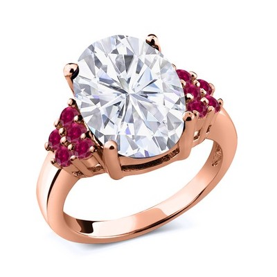 18K Rose Gold Plated Silver Created Ruby Ring Set with Moissanite (5.65 Cttw)