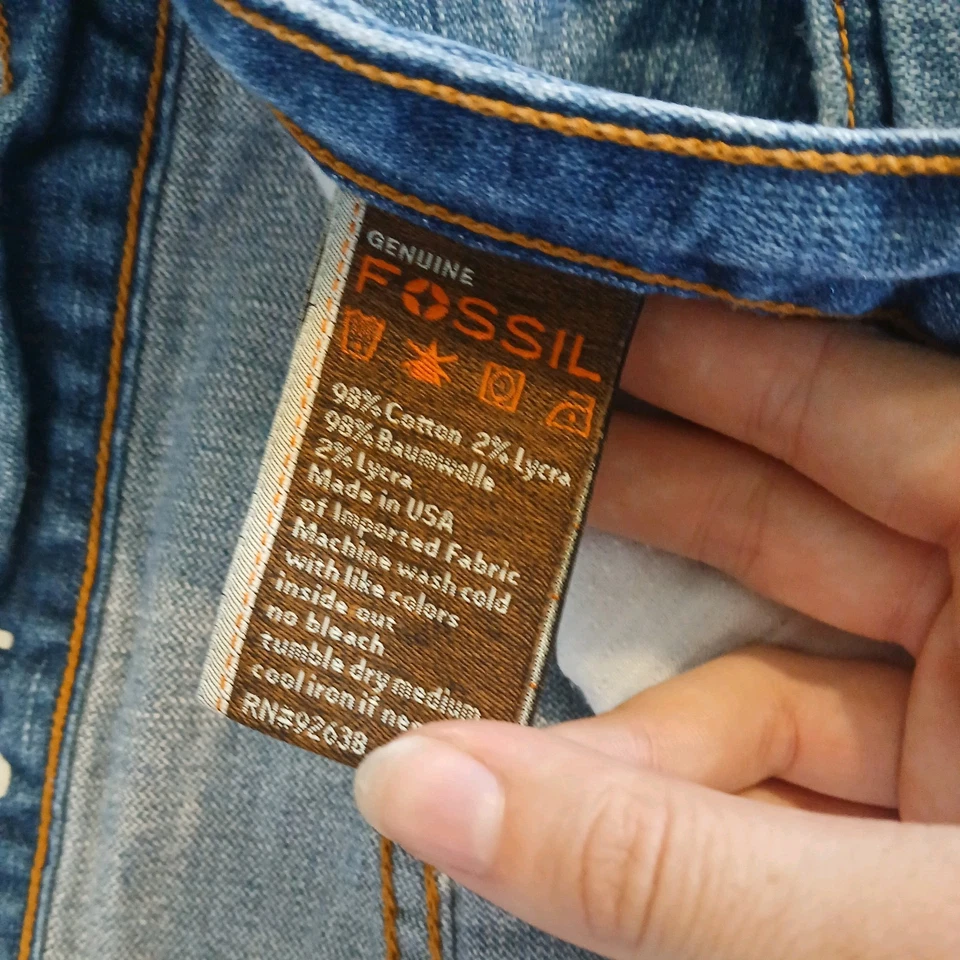 Fossil Jeans女式32x32蓝色复古直筒磨砂胡须 — 第 4/4 张图片
