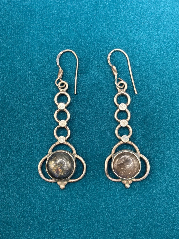 Pendientes colgantes de plata de ley 925 piedras labradorita hechos a mano artesanalmente 2" Foto 2 de 4