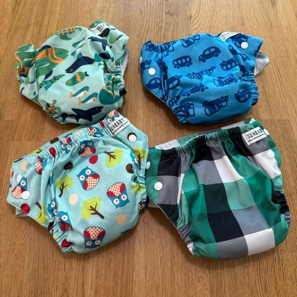 Lote de 4 capas de fraldas de pano estampadas verde azul Sunbaby TAMANHO ÚNICO - Imagem 2 de 4