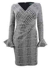 Lauren by Ralph Lauren Women's Petite Plaid Ruched Dress (8P, Black/White)