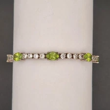 BR Sun Peridot & Cubic Zirconia Tennis Bracelet Signed August Birthstone 7 3/4"