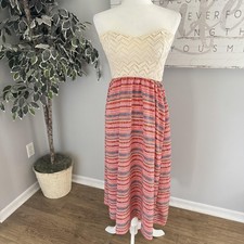 Liberty Love Dress Womens S Strapless Lace Midi Sundress Boho Geometric Print