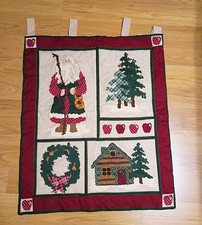 Christmas Wall Hanging Quilt Decor Machine sewn 24x30" Santa Tree Wreath
