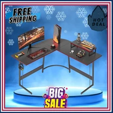 47" L-Shaped Gaming Desk with Monitor Stand, Carbon Fiber Black