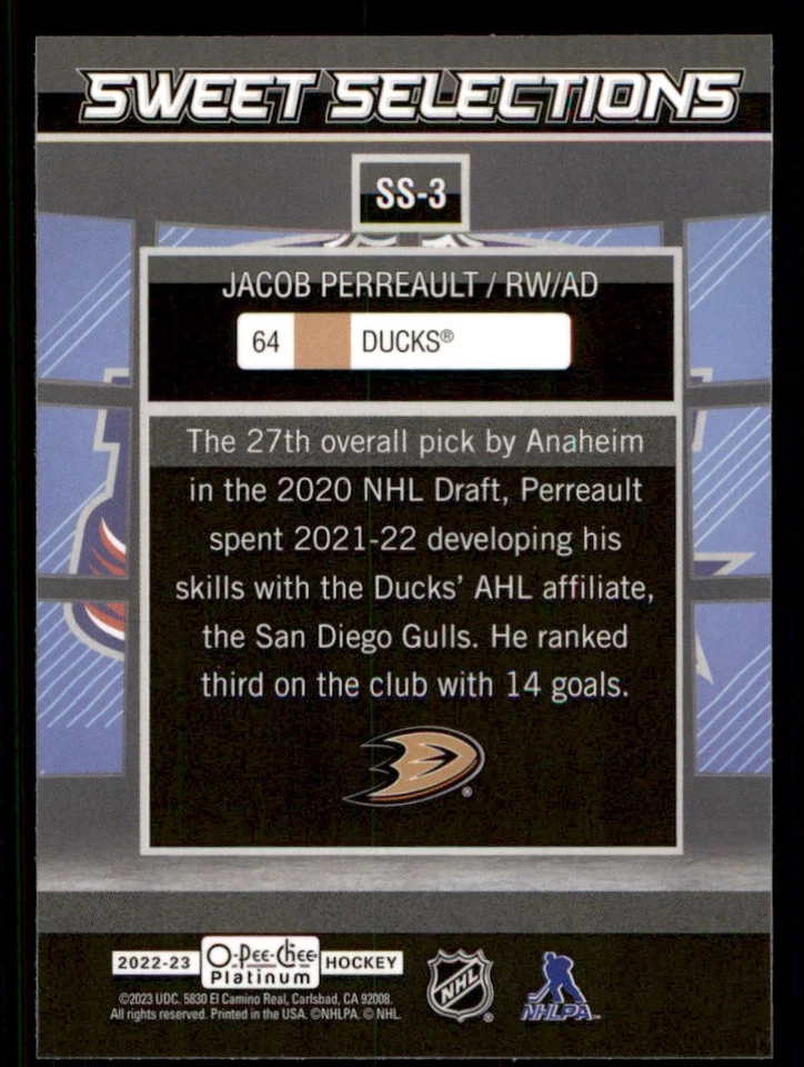 2022-23 O-Pee-Chee Platinum Sweet Selections #SS3 Jacob Perreault - Image 2 of 2
