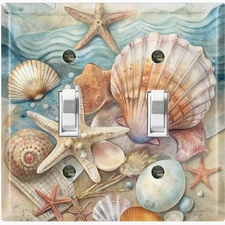 Metal Light Switch Outlet Cover Wall Plate Beach Ocean Seashells Decor OCN114