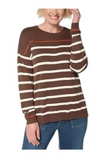Belle by Kim Gravel Striped  Stitched Sweater French Choco