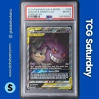 2019 POKEMON SM TEAM UP #165/181 GENGAR & MIMIKYU GX TAG TEAM ALT FULL ART PSA 8
