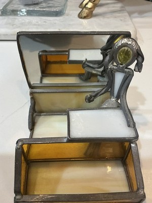 Vintage Stained-Glass Business Card Holder By Carl Goeller  FREE SHIPPING VGC 