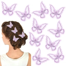 10 Pcs Butterfly Hair Clips Purple Embroidery Pins Lace Wedding Hairclip Fair...