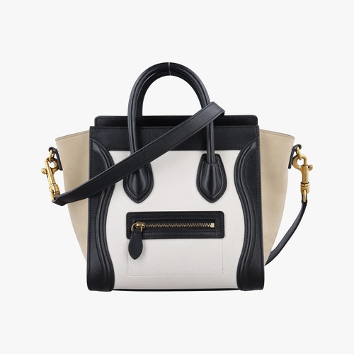 Celine Luggage Nano Shopper Leather Beige White Black Used From Japan