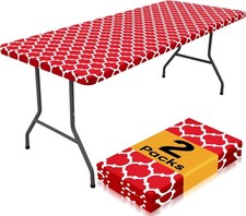 2 Pack Rectangle Table Cloth 4 Foot Waterproof Elastic Fitted Tablecloths