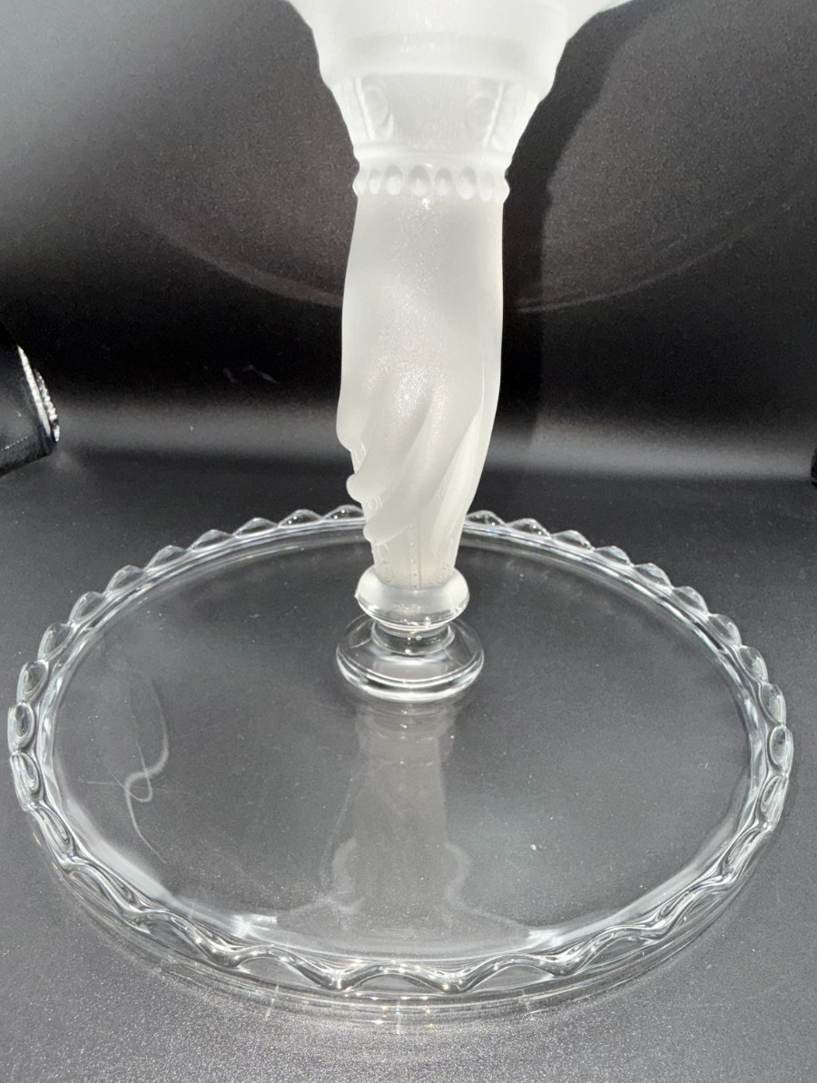 CAKE PLATE STAND Hobbs Brockunier TREE OF LIFE  w/FROSTED HAND Pedestal EAPG