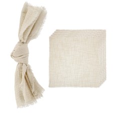 6Pcs 16.5x16.5Inch Handmade Cotton Cloth Napkins with Fringe, Beige