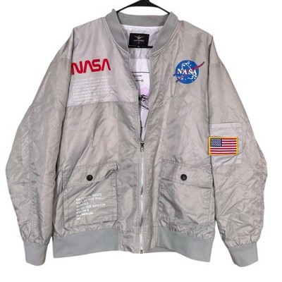 AsstSeries NASA Bomber Jacket Mens Womens XL Silver Streetwear Y2K Space Retro