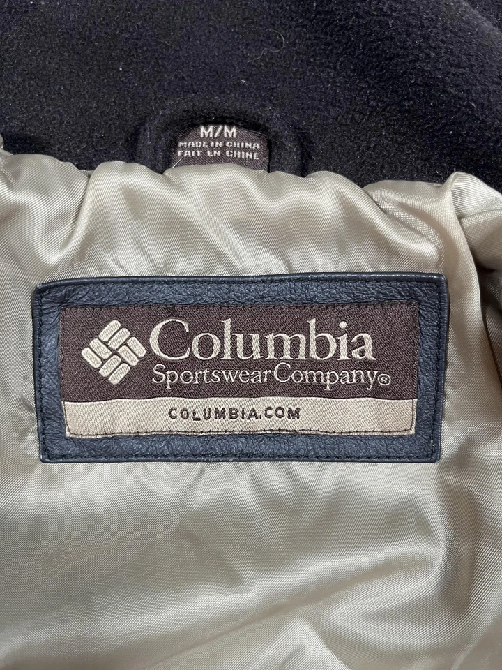 Columbia Jacket Mens Medium Brown Fleece Full Zip Lined Pockets Embroidered Logo - Image 4 of 4