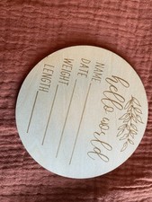 Wooden Baby Announcement Hello World Newborn With Swaddle Blanket And Toy