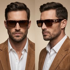 Mens Tortoise Sunglasses Eyewear Luxury Aesthetic Suede Jacket Style 90s...