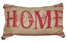 Mudpie “HOME” Jute Burlap Accent Throw Pillow Bells Country Farmhouse Primitive