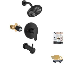 Matte Black Shower Faucet Set with 6-Inch Rain Head  Tub Spout - Elegant Design