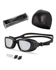 Swim Goggles, Goggles Adult with Swimming Cap, Nose Clip Ear Plugs, UV Prot...