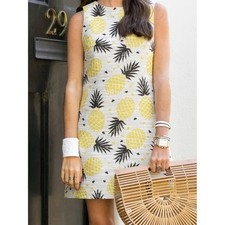 Alice + Olivia Pineapple Jacquard Shift Dress CC704Q24514 Yellow Black Cream 6