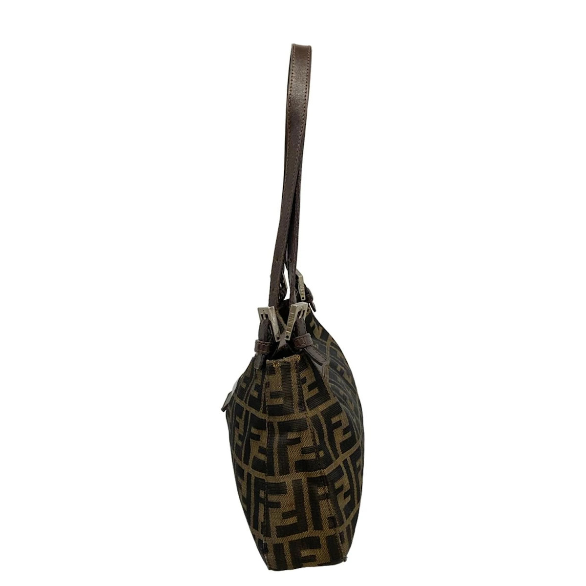 FENDIバッグ FENDI Zucca 26583 Black Beige Dark Brown Jacquard Leather Shoulder