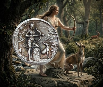 seltener alter KNOPF 19. Jh. DIANE auf der Jagd signiert A. BARGAS 42 mm