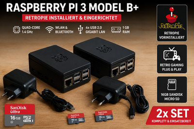 Raspberry Pi 3 Model B+ | RetroPie | 16GB SanDisk | Netzteil & Gehäuse
