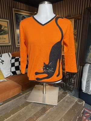 Michael Simon vintage orange black cat Halloween long sleeve tee wmns