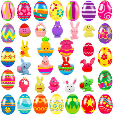 24 Pack Prefilled Easter Eggs with Squishy Toys inside Bright Colorful Easter Eg