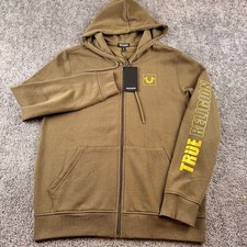 NEW True Religion Full Zip Hoodie Mens L Olive Green Graphic Print