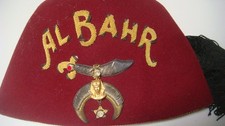 Vintage AL BAHR red felt FEZ hat with tassel rhinestones