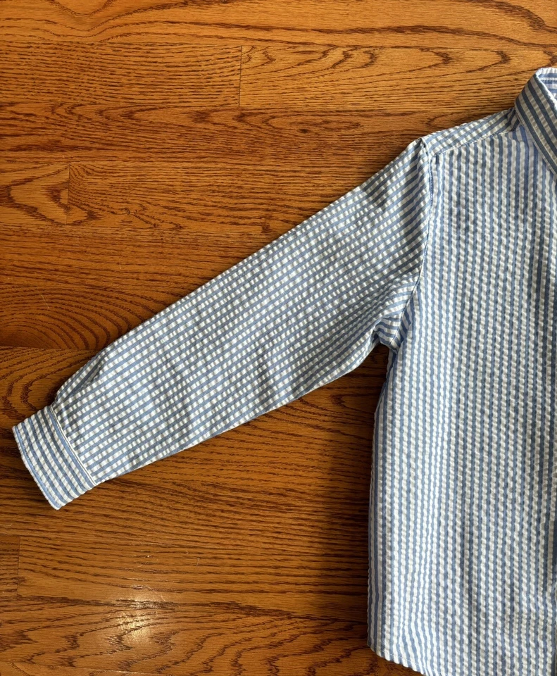 Camisa Kelly's Niños Niño Azul Seersucker Abotonada Talla 6-7, ¡Linda!! Foto 4 de 4