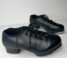Bokimd Unisex Black Tap Dance Shoe Lace Up Sz 3Y Preowned Leather Round Toe