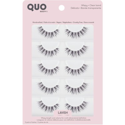 Quo Beauty Allure 5 Pairs Lashes Clear Bands Wispy Clusters Flared Shape NEW